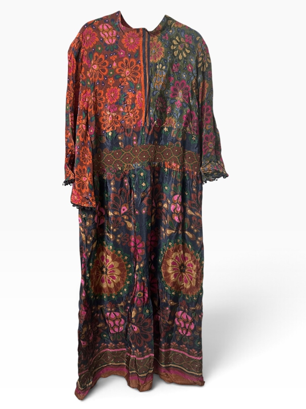 FARM Rio Dark Floral Patchwork Maxi Dress in Pink, Orange, Green size 3XL